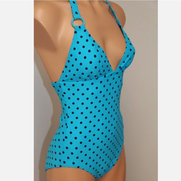 New DKNY Donna Karan Swimsuit 1 one piece size 6 Capri Halter Dots - Picture 5 of 6